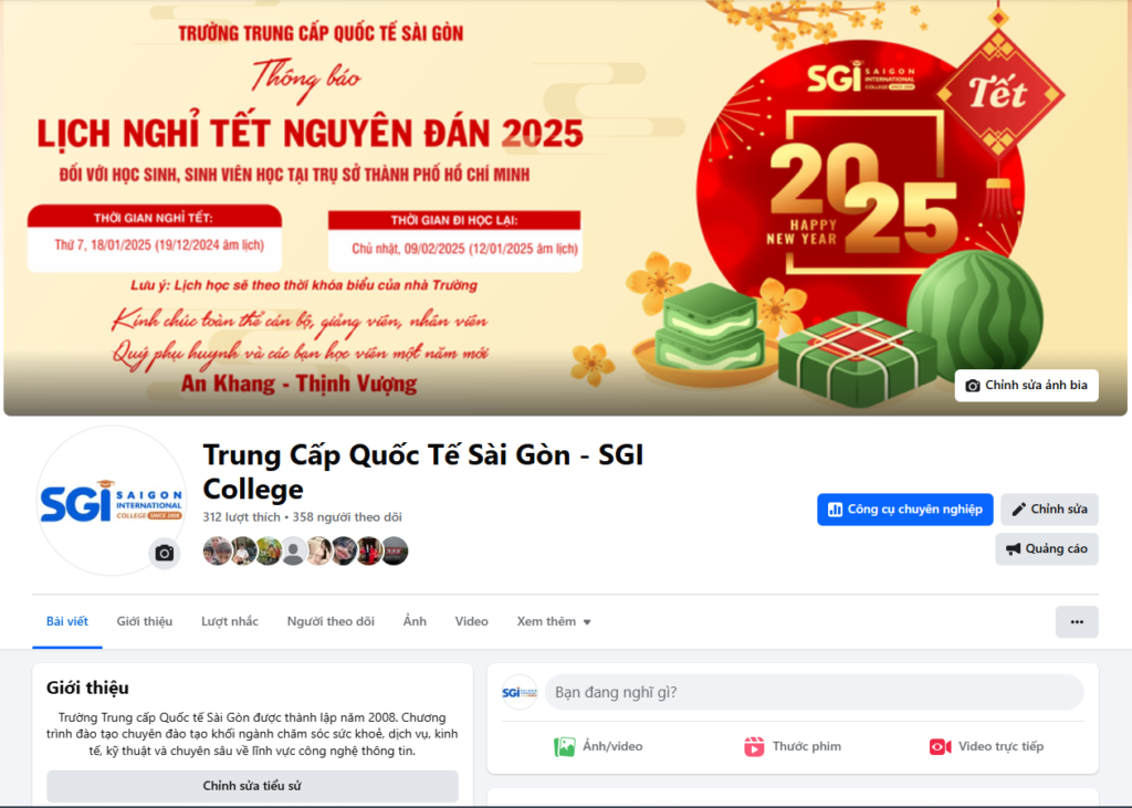 Fanpage Facebook chính thức Trường Trung Cấp Quốc Tế Sài Gòn